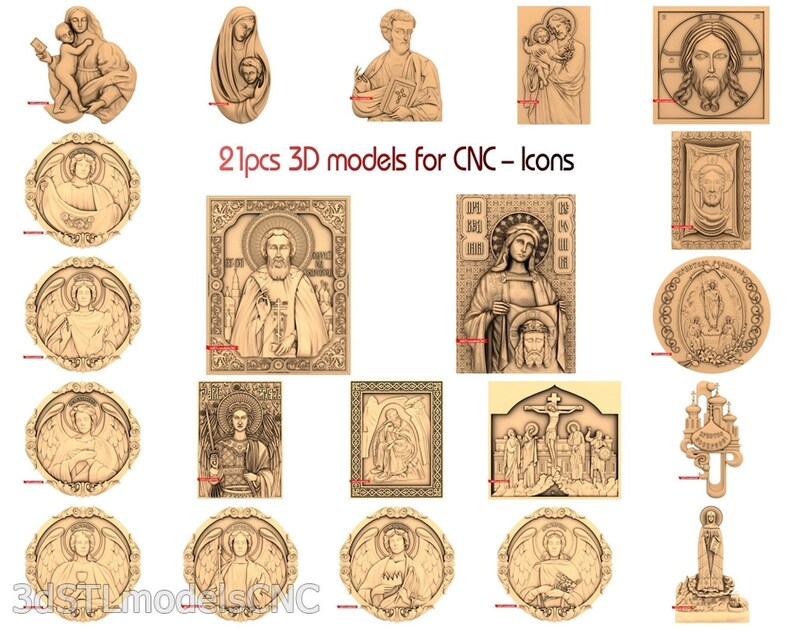 3D STL CNC Models 21pcs Icons collection for CNC Router Carving Machine Printer Relief Artcam Aspire Cut3d
