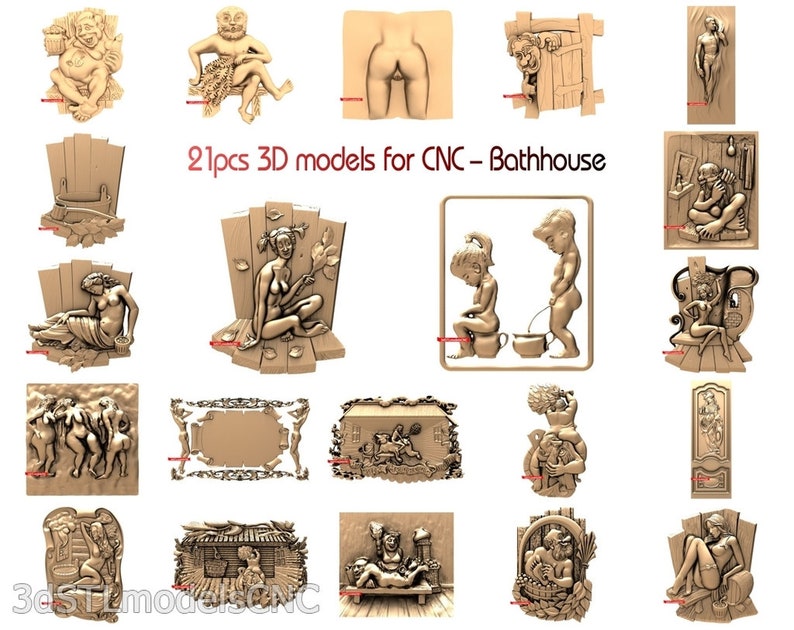 3D STL CNC Models 21pcs Bathhouse collection for CNC Router Carving Machine Printer Relief Artcam Aspire Cut3d
