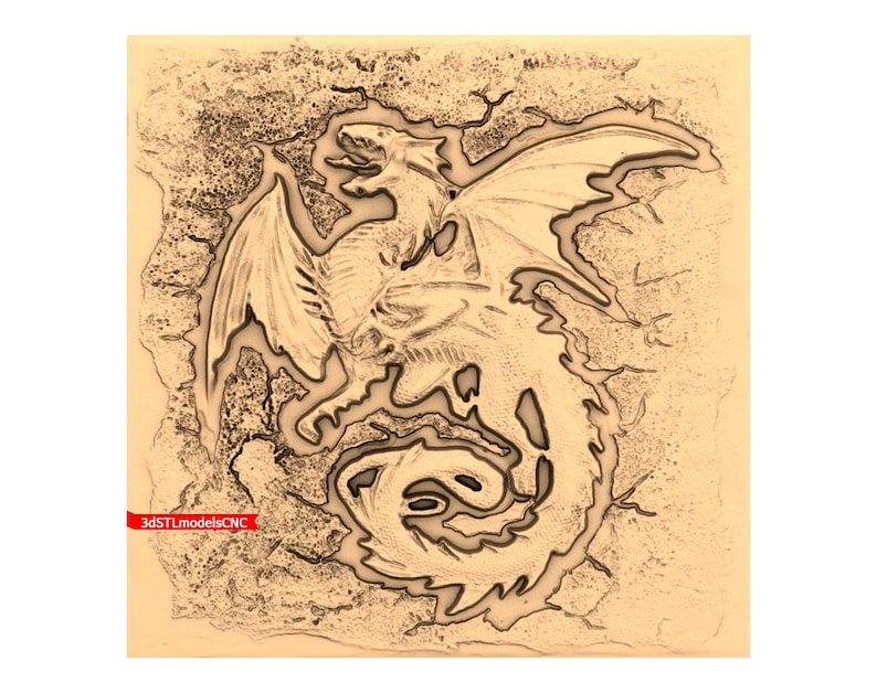3D STL CNC Model Dragon the angry file for CNC Router Carving Machine Printer Relief Artcam Aspire Cut3d
