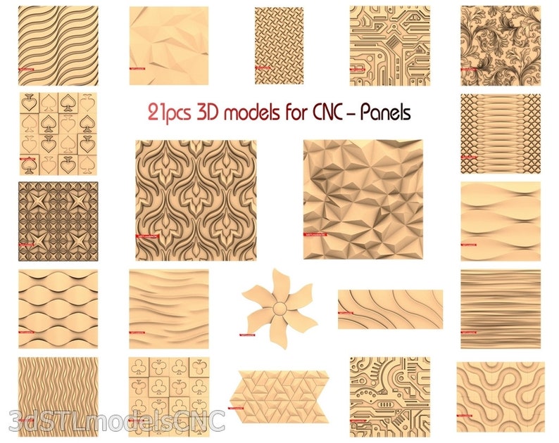 3D STL CNC Models 21pcs Panels collection for CNC Router Carving Machine Printer Relief Artcam Aspire Cut3d