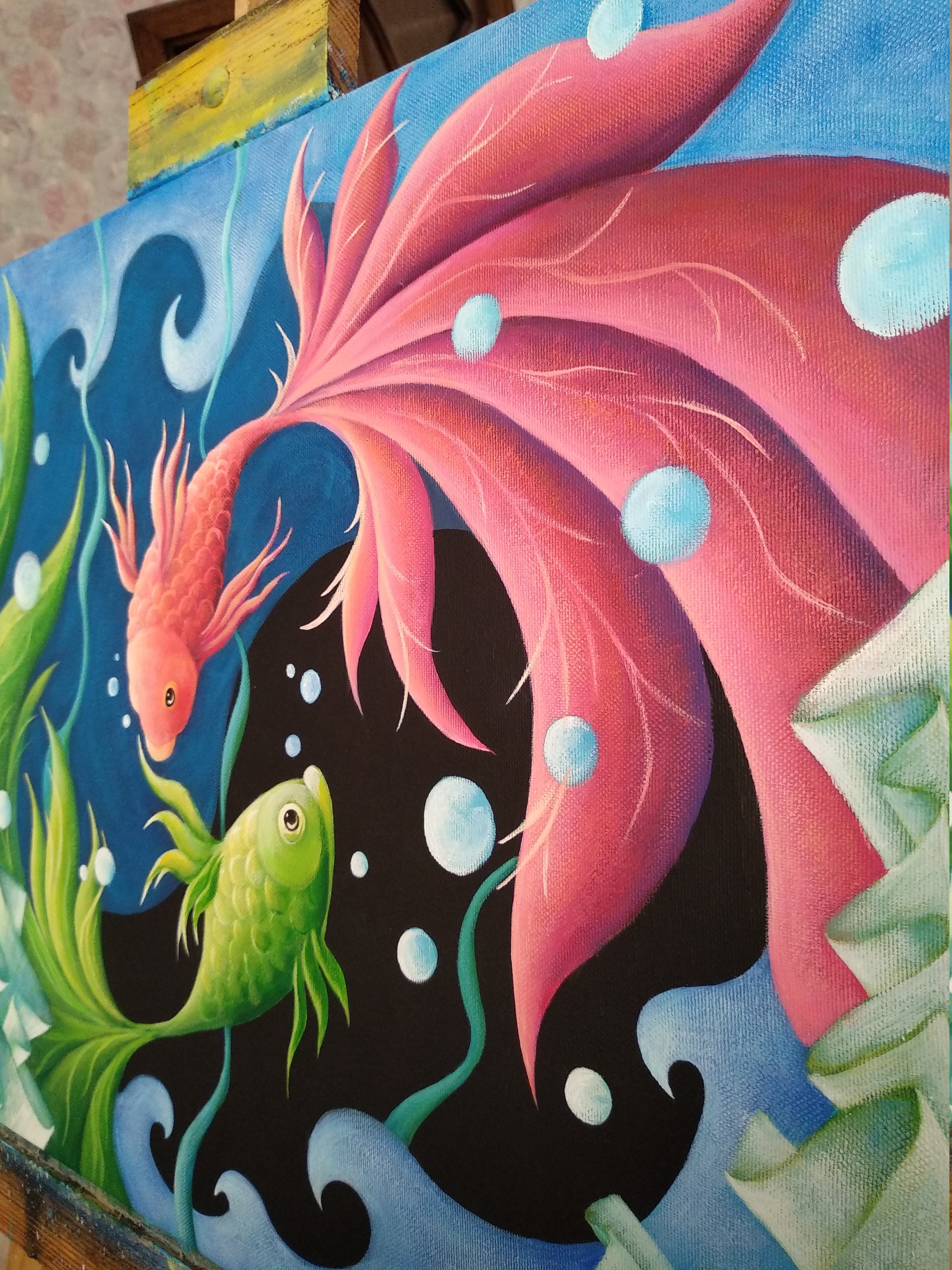 Fishes Painting Original Acrylic Artwork Sea Creatures Wall Etsy