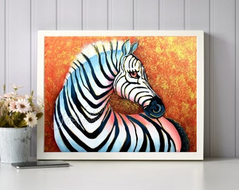 Zebra Original Painting African Animals Art Zebra Acrylic Art Anima Painting on Canvas by Inessa Satsuta