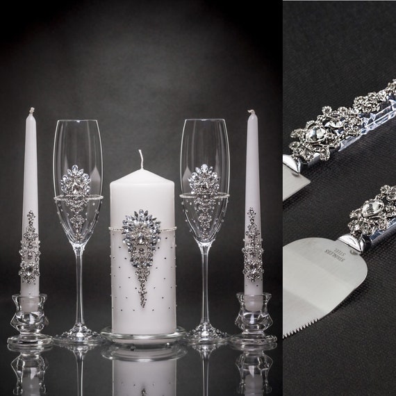 Personalized Wedding Flutes Cake Server and Knife Silver Etsy