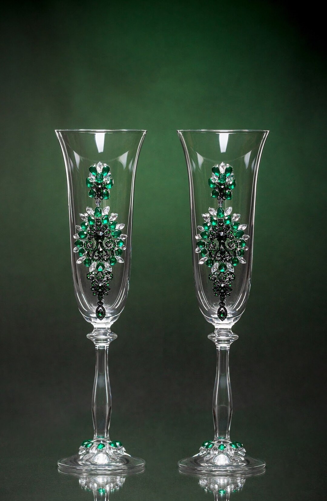 Emerald Wedding Flutes Green Glasses Emerald Champagne Flutes Bride