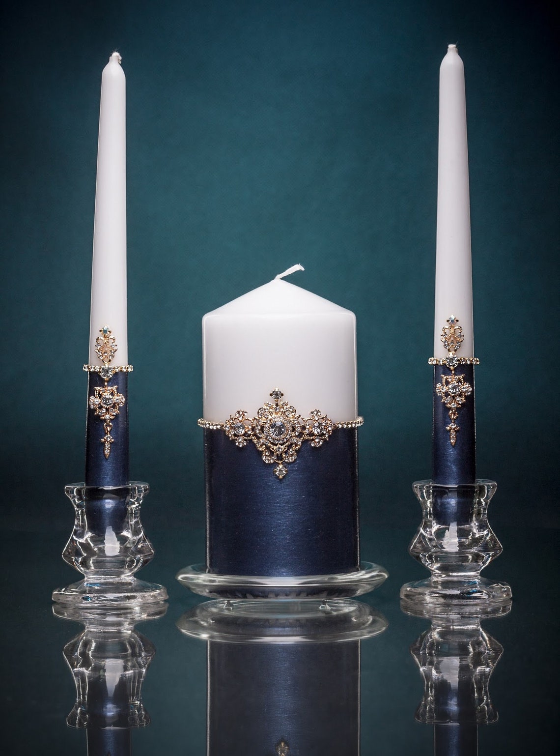 Navy Blue Unity Candle Set Navy Blue Wedding Candles Wedding Etsy UK