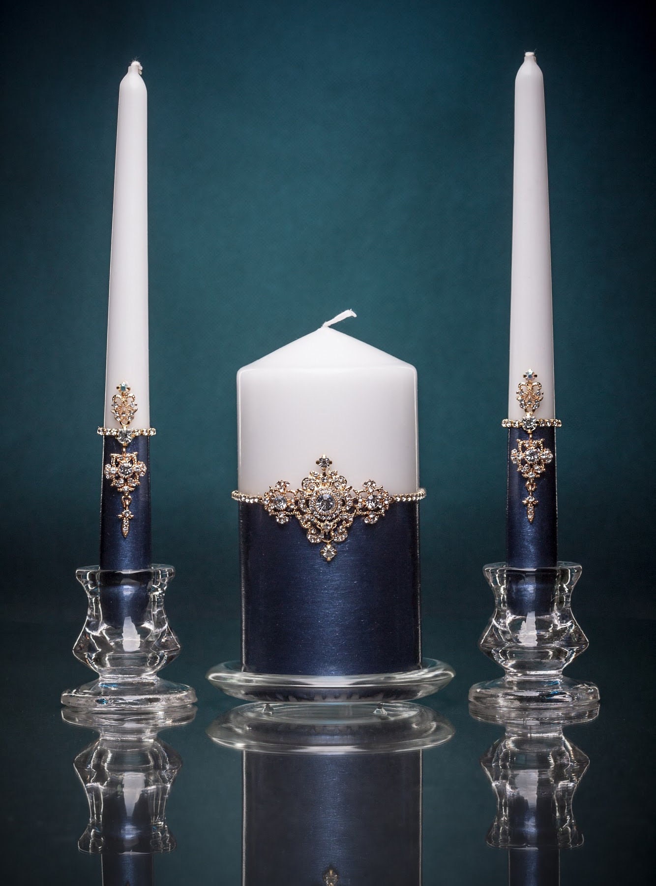 Navy Blue Unity Candle Set Navy Blue Wedding Candles Wedding Etsy UK