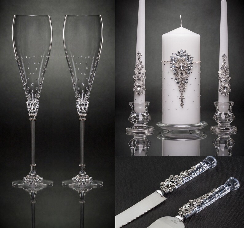 Personalized Wedding Flutes Cake Server and Knife Silver Etsy