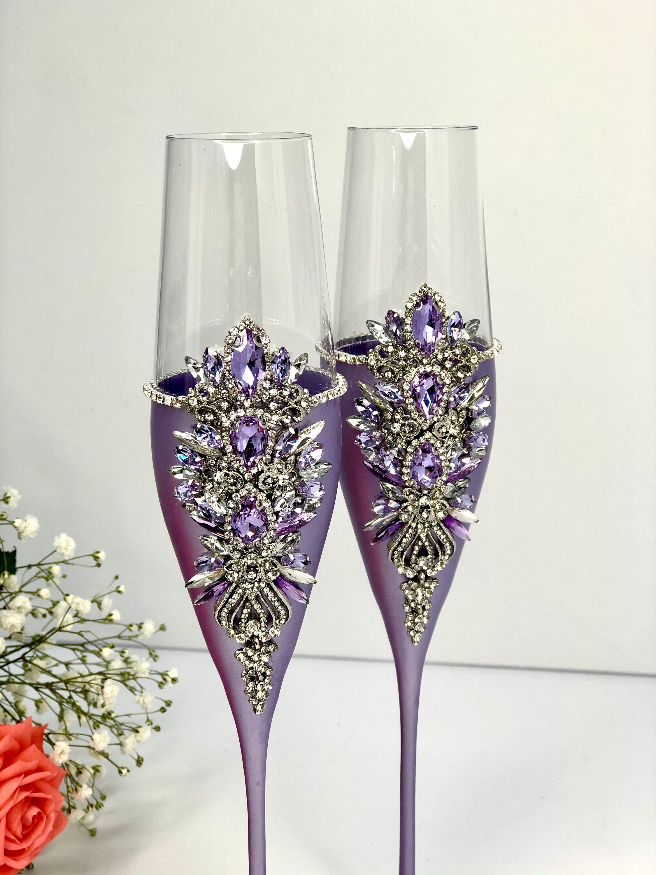 Lavender Wedding Flutes Wedding Glasses Purple Champagne Etsy