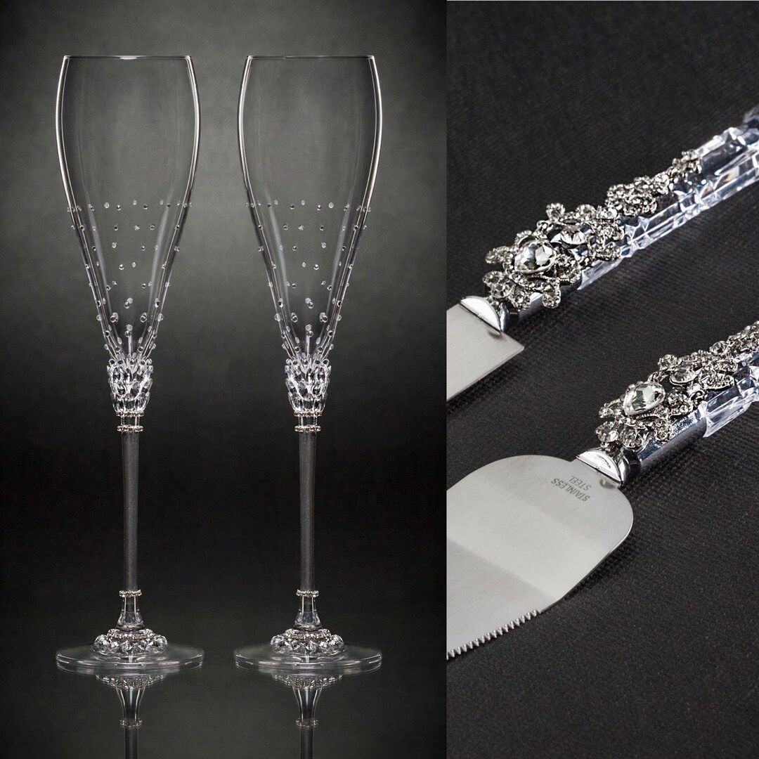 Wedding Flutes & Serving Set- Silver-007