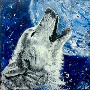 Howling Wolf Painting – Original Animal Art by Debbie Storey | Acrylic Wolf Wall Art | Wildlife Canvas | Nature Lover Gift | Ready to Hang