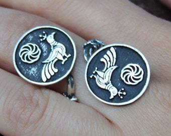 Bird Full Finger Double Adjustable Ring - Bird Ornament Sterling Silver Ring, Armenian Symbol Ring, Double Round Ring, Gift For Her, Boho
