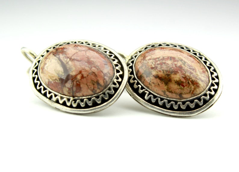 Sunny Silver Healing Gemstones Agate Jewelry Agate Cabochon Plume Mexican Agate Sterling Silver Ring Earrings Agate Stone Jewelry
