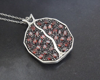 Collier pendentif grenade en argent sterling, bijoux Perséphone, collier chaîne grenat arménien, cadeau pour elle, pendentif grenade brillant