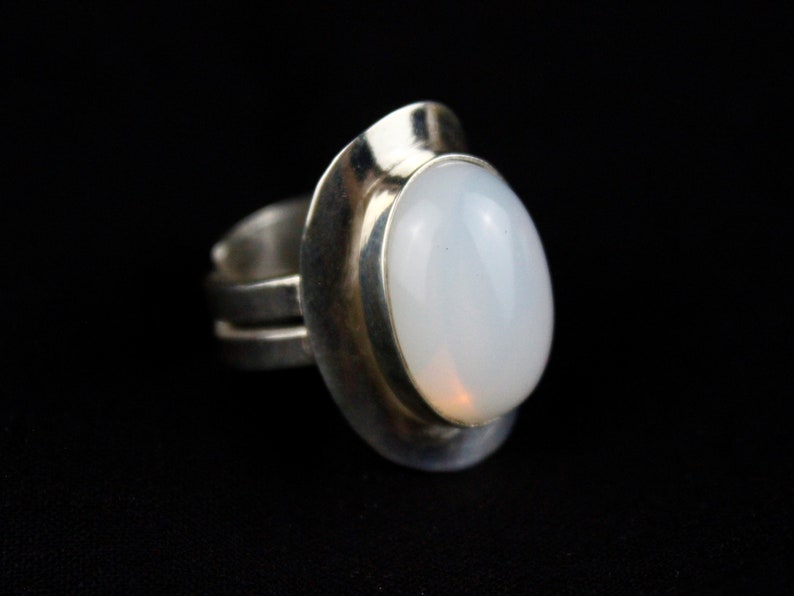 Sterling Silver Moonstone Ring Earrings Classic Jewelry Set, Oval Statement Handmade Adjustable Gemstone Womens Mothers Day Gift, Armenian Ring