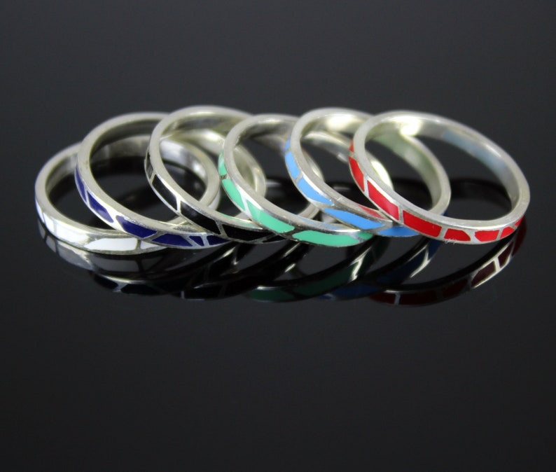 Sterling Silver Enamel Rings Black Enamel Ring Minimalist Etsy