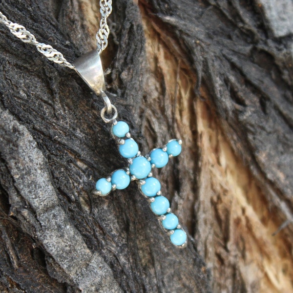 Collier pendentif chaîne croix pierre turquoise en argent sterling, bijoux pierres gemmes turquoise croix pour homme, cadeau pierre croix chrétienne pour elle