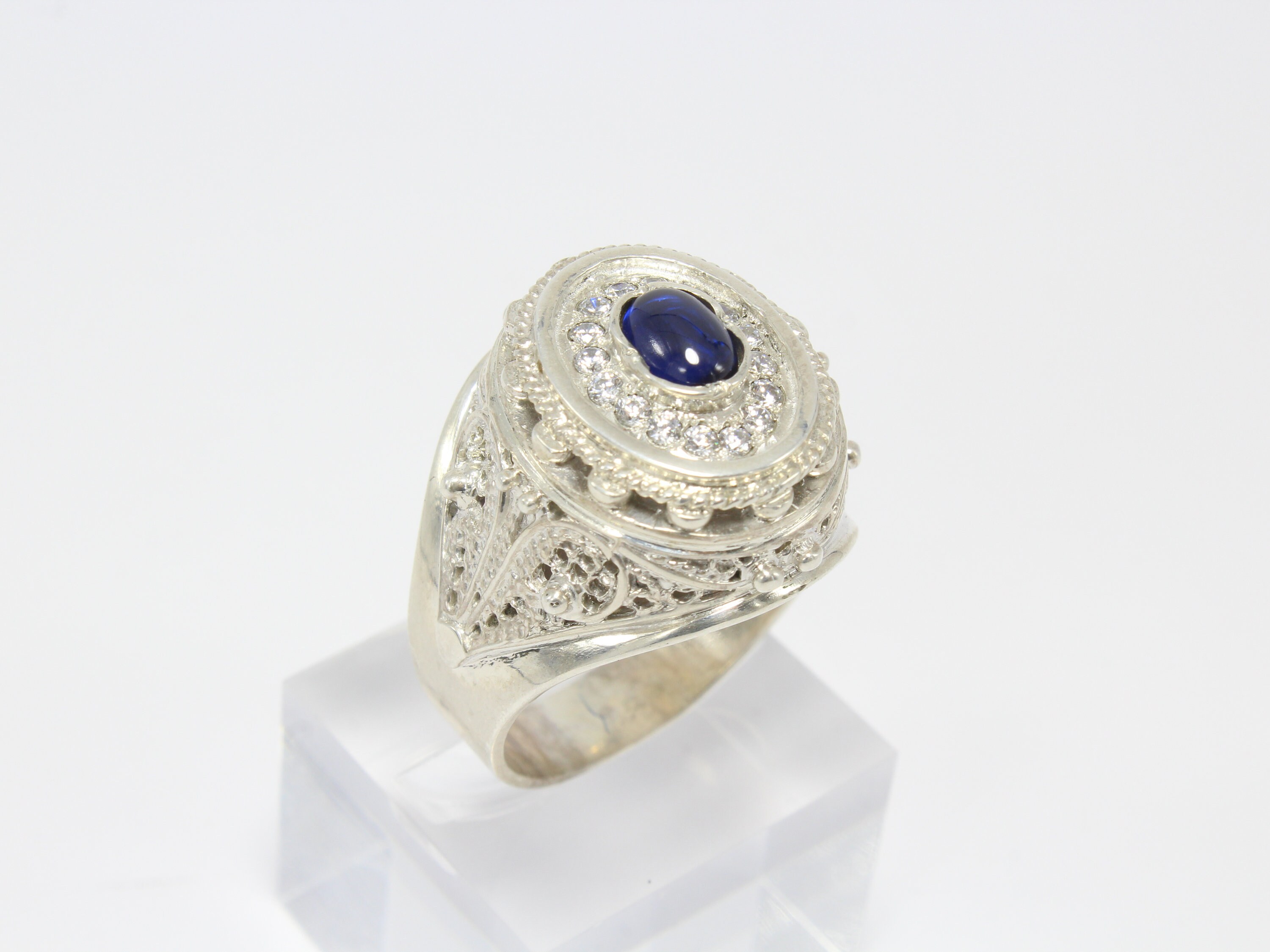 Sterling Silver Men's Ring Blue Zircon Statement Ring Etsy