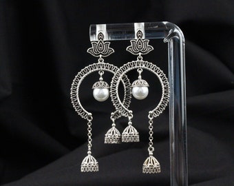 Boucles d'oreilles pendantes en argent sterling avec perles rondes, pierres précieuses, bijoux délicats, cadeau art déco pour elle, boucles d'oreilles de tous les jours, boucles d'oreilles arméniennes faites main