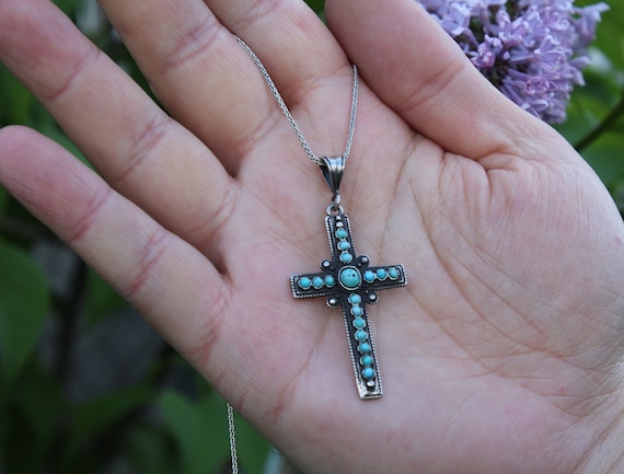 Womens Enhanced Blue Turquoise Sterling Silver Cross Pendant Necklace -  JCPenney