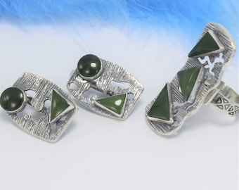 Jade Edelstein Sterling Silber Ring Ohrringe Schmuckset, Sterling Silber Ohrringe, Edelstein Ring, Edelstein Ohrringe, Geschenk für Sie