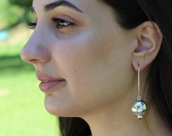 Pomegranate Earrings - Silver Persephone Earrings, Persephone Amulet, Armenian Pomegranate 925 Silver, Red Garnet Pomegranate Earrings