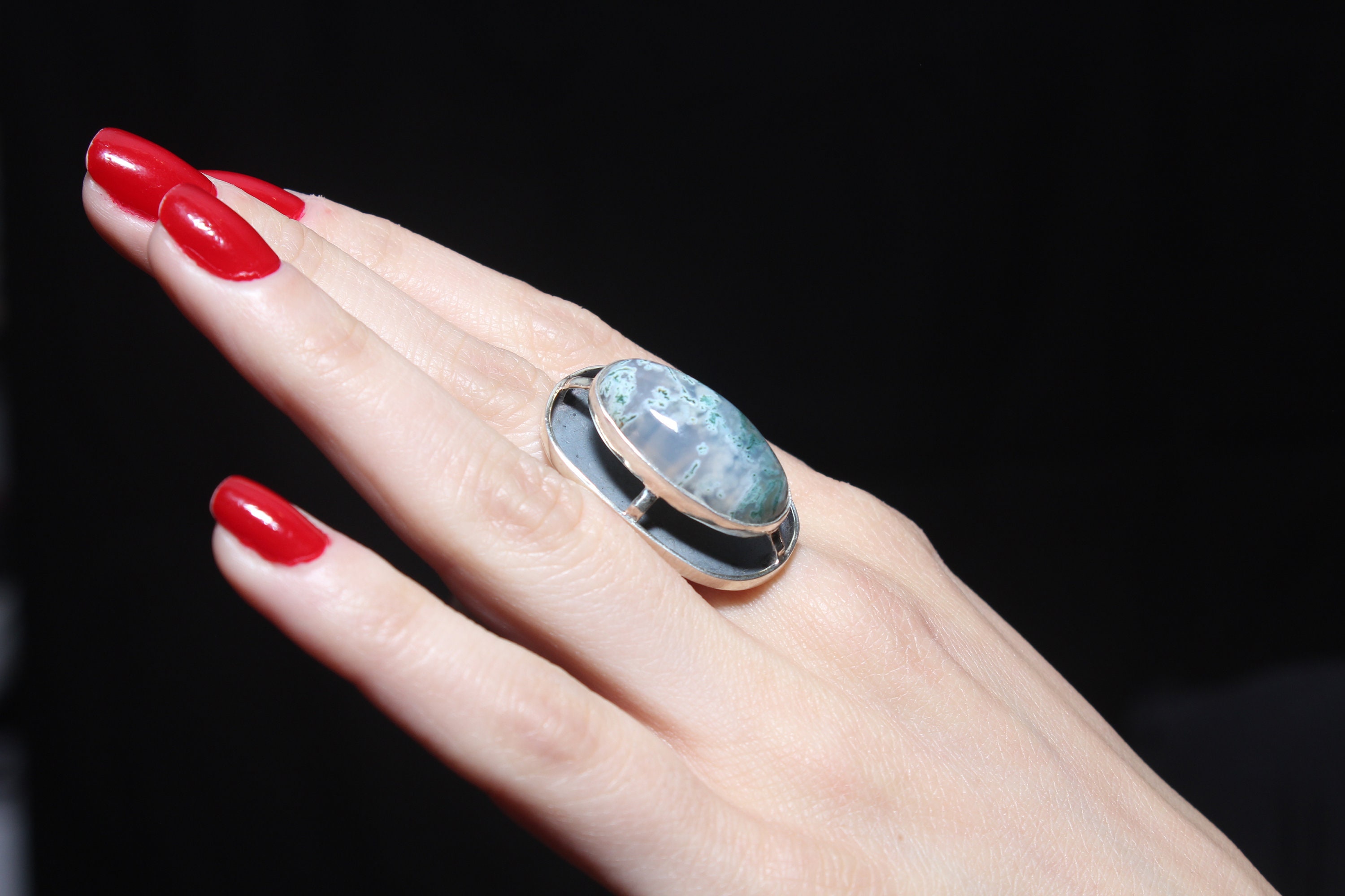 Natürliche Achat Silber Ring Statement Ring VintageStil Etsy