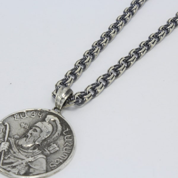 Silver For Men Armenian Coin Pendant Necklace Gift Him Jewelry, Hayk Nahapet Sterling Silver Necklace for Men