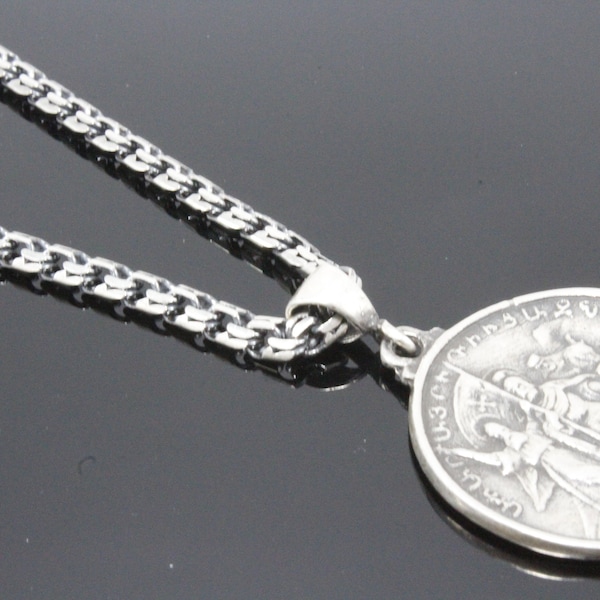 Silver Mens Double Sided Armenian Coin Pendant Chain Necklace Him Gift Jewelry, Knights of Avarayr Sterling Silver Necklace For Men