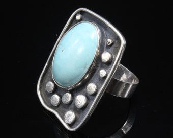 Bague tendance en argent sterling avec pierres précieuses turquoises véritables