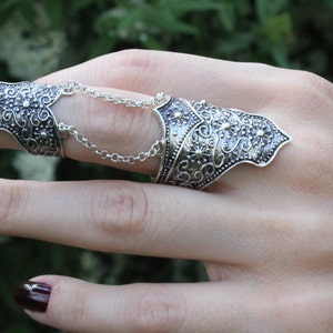 Armor Double Ring Full Finger Adjustable Ring Sterling Silver, Big Boho Bohemian Everyday Ethnic Steampunk Armenian Jewelry