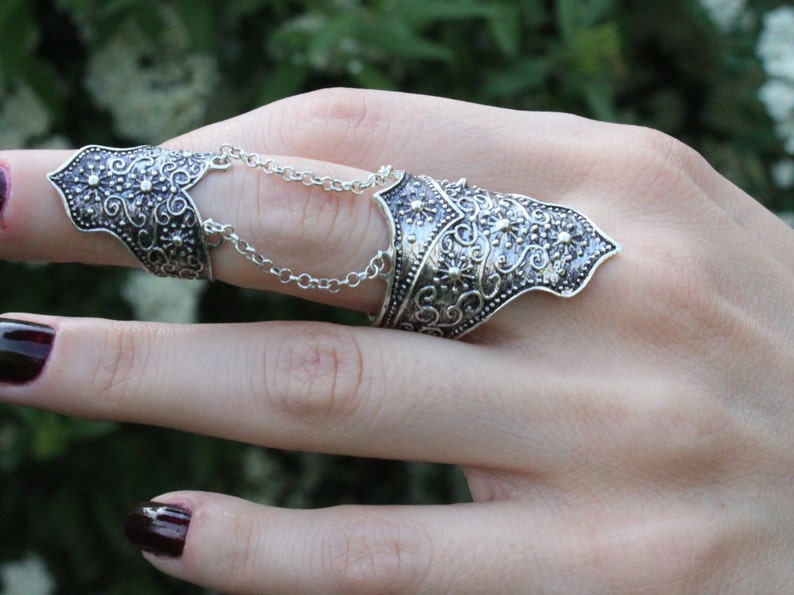 Armor Double Ring Full Finger Adjustable Ring Sterling Silver, Big Boho Bohemian Everyday Ethnic Steampunk Armenian Jewelry