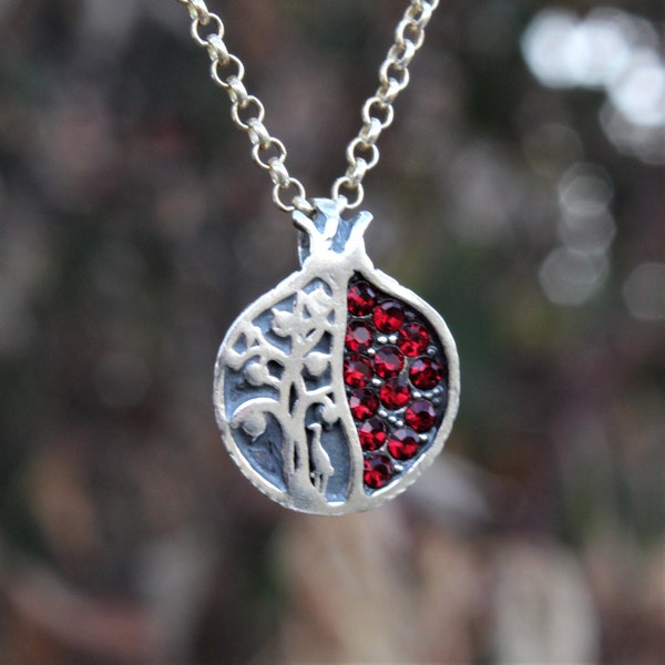 Garnet necklace - Persephone Silver Pendant, Persephone Amulet, Armenian Garnet Sterling Silver 925, Red Zircon Garnet Pendant