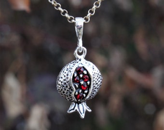 Sterling Silver Pomegranate Zircon Necklace, Dainty Persephone Pendant Necklace Jewelry