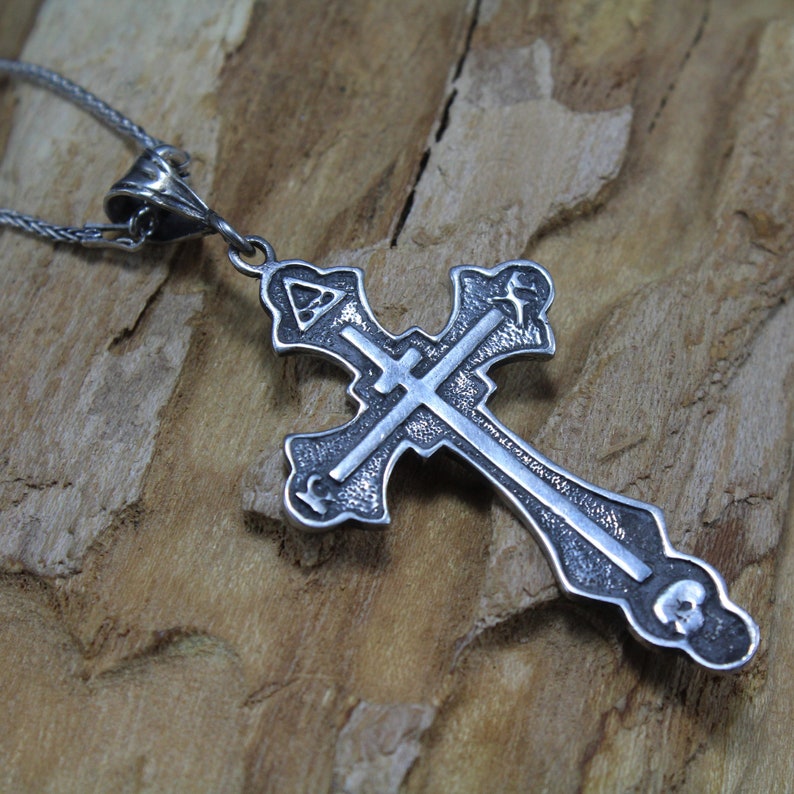 Solid Silver Cross Sterling Silver Orthodox Cross Pendant- 925 Sterling Silver Necklace Unisex Gift Armenian Silver Cross Pendant