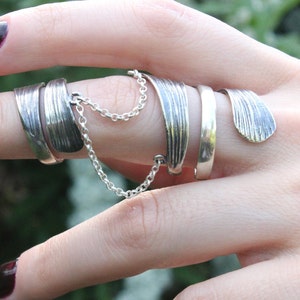 Swirl Double Sterling Silver Full Finger Boho Fidget Ring, Adjustable Big Bohemian Ornament Chine Modern Armenian Jewelry