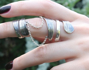 Swirl Double Sterling Silver Full Finger Boho Fidget Ring, Adjustable Big Bohemian Ornament Chine Modern Armenian Jewelry