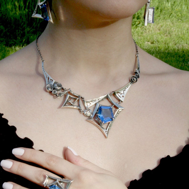 Sterling Silver Blue Glass Stone Jewelry Set Luxury Bohemian Etsy