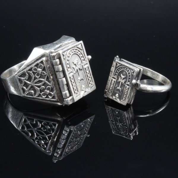 Armenian Prayer Our Father Book Couples Sterling Silver Rings, Armenian Unisex Gift For Him And Her