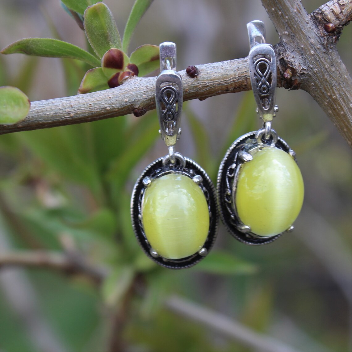Sterling Silver Yellow Cat's Eye Jewelry Set Yellow Etsy