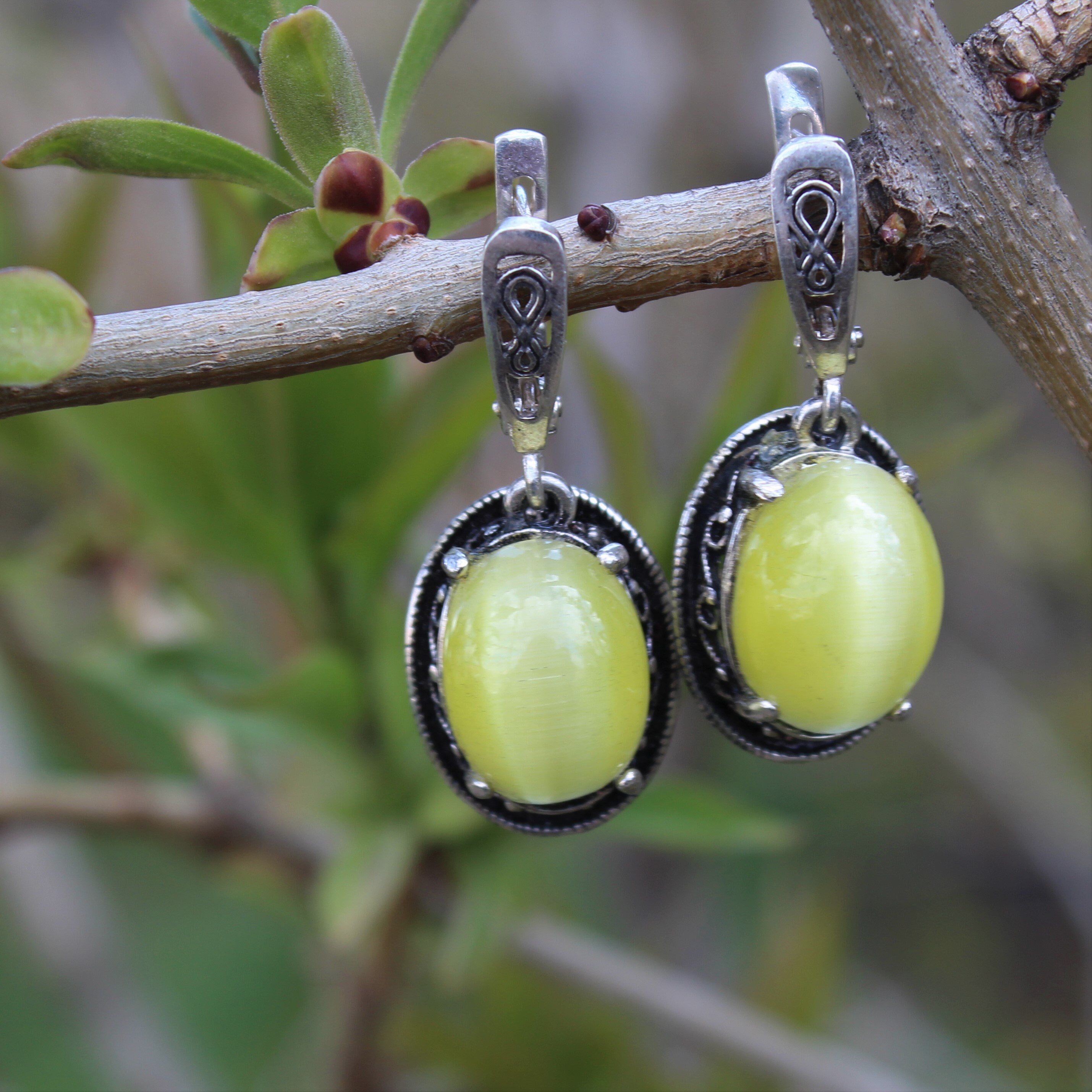 Sterling Silver Yellow Cat's Eye Jewelry Set Yellow Etsy