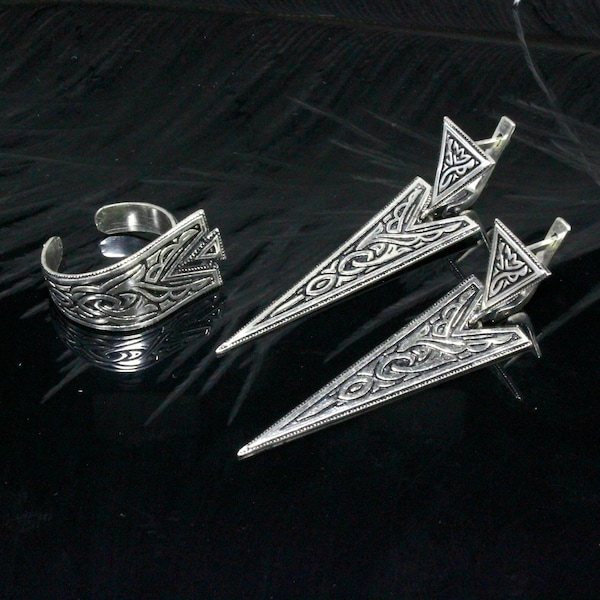 Parure de bijoux arméniens en argent sterling - Style bohème, style ethnique, bijoux faits main, cadeau arménien, boucles d'oreilles pendantes, bague tendance