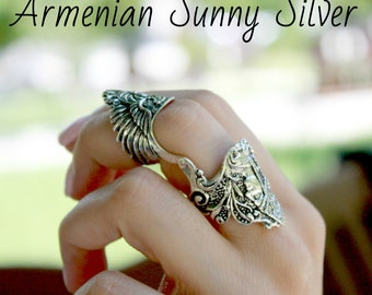 Sterling Silver Full Finger Ring, Double ring, Statement ring, Large ring, Knuckles ring, Tigran The Great Silver Ring
