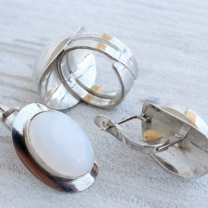 Sterling Silver Moonstone Ring Earrings Classic Jewelry Set, Oval Statement Handmade Adjustable Gemstone Womens Mothers Day Gift, Armenian image 9