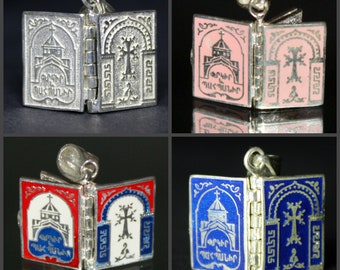 Mini Prayer Book Pendant Engraved Armenian Our Father Prayer 925 Sterling Silver Book Pendant