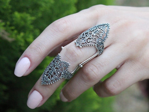 Sterling Silver Full Finger Armor Double Knacker Ring Adjustable, Gift for  Her Boho Bohemian Shield Goth Rings, Armenian Jewelry -  Canada