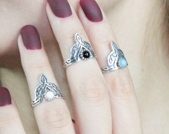 Phalanx Rings Set Sterling Silver Garnet Turquoise Onyx Stone, Small Dainty Adjustable Armenian Jewelry
