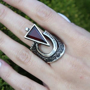 Avant-Garde Series Armenian Sterling Silver Ring - Red Gemstone Ring, Garden Ring, Masterpiece Unique Ring, Boho Jewelry, Large Silver Ring