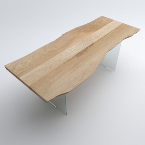 Custom Oak Dining Table With Glass Feet, Solid Wood Oak Dining Table, Oak Table With Glass Feet