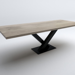 Custom Oak Dining Table With Metal Base, Solid Wood Oak Dining Table, Oak Table With Metal base