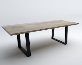 Mesa de comedor de roble de borde cuadrado personalizada, mesa de comedor de roble de madera maciza, mesa de roble de borde recto